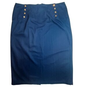 Lauren Jeans Co. Ralph Lauren Navy Blue Nautical Midi Skirt Gold Buttons 22W